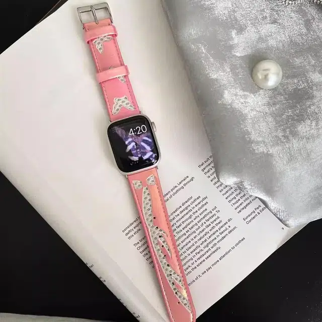 老佳 苹果适用 手表表带 皮质材质 蝴蝶网洞皮质表带男女通用