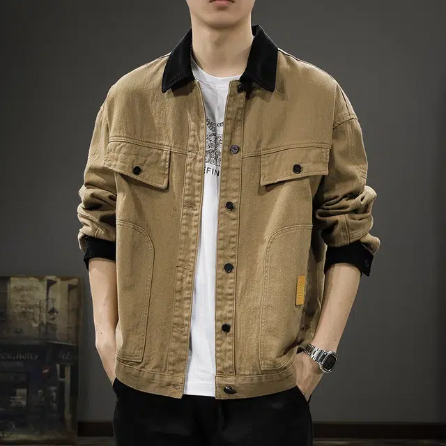 前进牛 阿美咔叽潮牌高级感纯棉痞帅底特律上衣外穿衬衫潮流高街硬汉百搭宽松翻领夹克衬衣男牛仔外套 男款