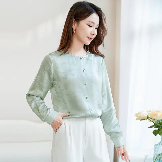 水墨佳人 夏桑蚕丝提花圆领衬衫 女款