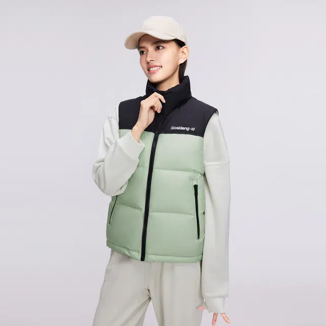 波司登 立领拼色短款合身保暖无袖羽绒服 男女同款