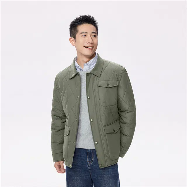 佐丹奴 拼接灯芯绒翻领多口袋梭织棉衣外套棉服 男款