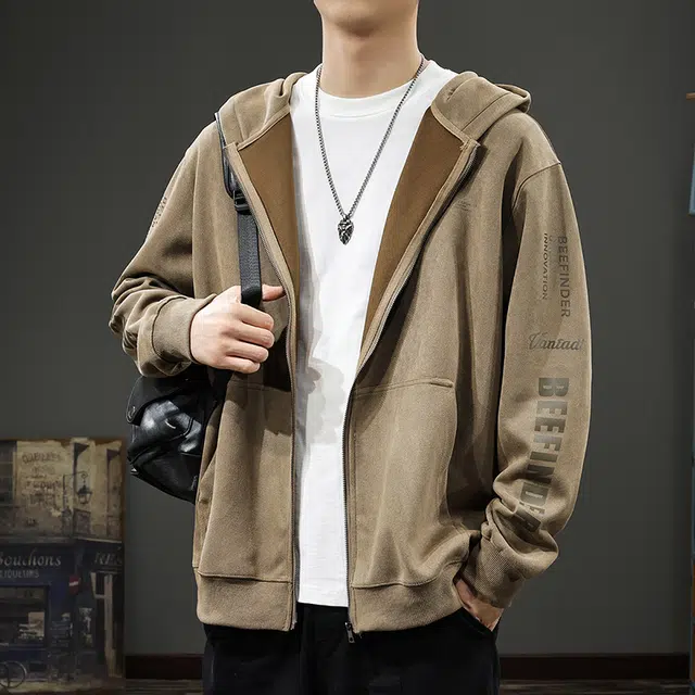 前进牛 学院风美式经典复古潮流百搭户外运动休闲外套卫衣 男款