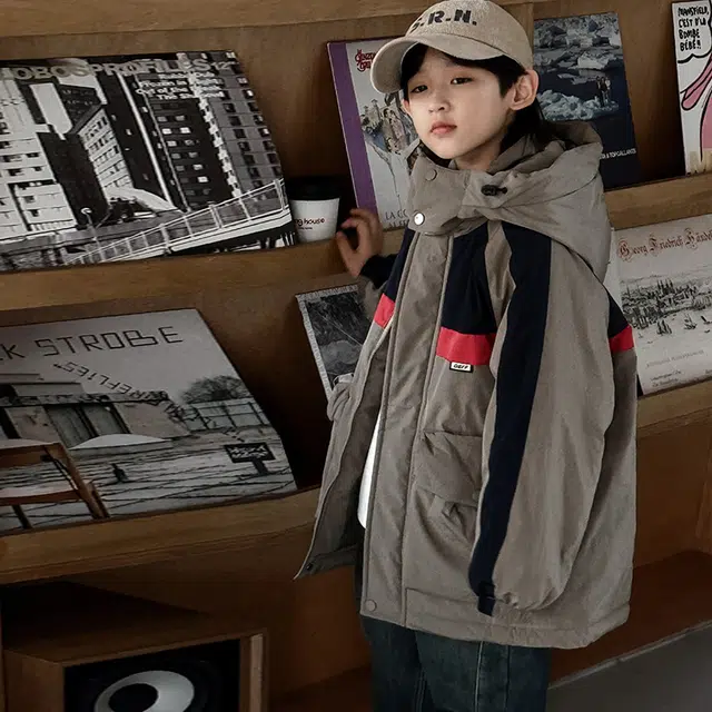 雅鹿棉衣 时尚洋气休闲宽松拼色 咖色 青少年