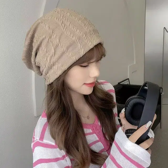 恩僾德 复古冷淡风百搭韩国小众大头围包头冷 涤纶 帽子 男女同款情侣款