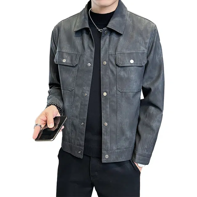 太子龍 美式复古多口袋机车潮流痞帅皮夹克皮衣 男款