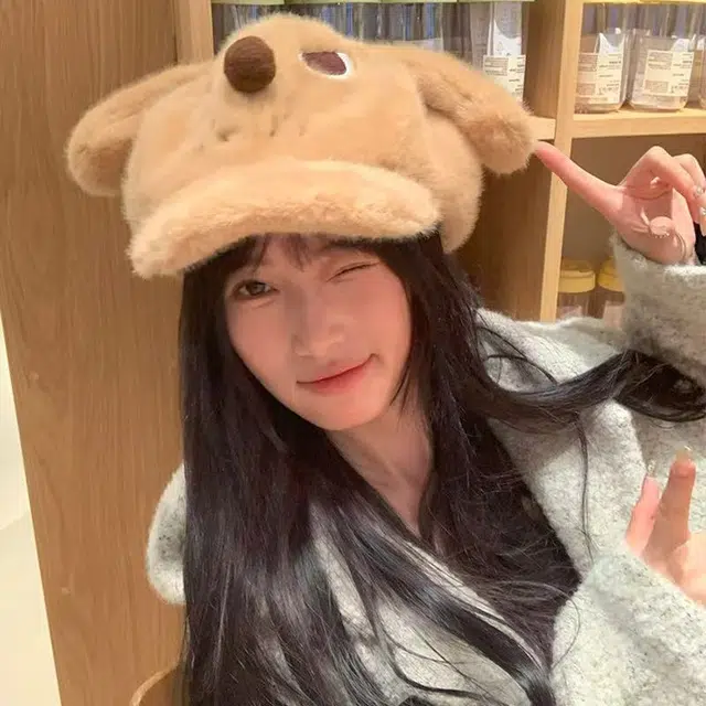 恩僾德 愤怒小狗毛绒耳朵可爱卡通秋冬季小众高颜值显脸小学生毛茸茸保暖大版棒球帽 腈纶 鸭舌帽 男女同款情侣款