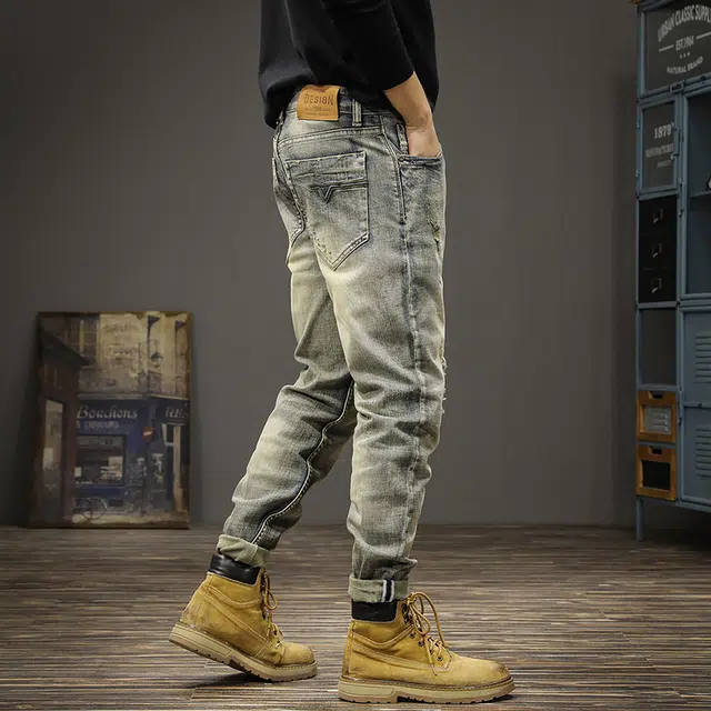 遨宇 美式潮牌潮流经典复古水洗中性风男秋季修身牛仔裤 男款