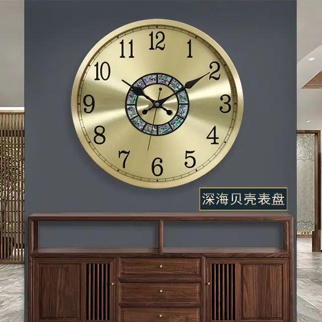 凯琴 现代简约全铜日历轻奢时钟家用客厅餐挂墙静音 石英机芯 黄铜 圆形挂钟 男女同款