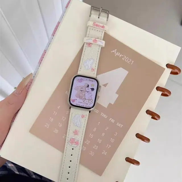 老佳 苹果适用 手表表带 皮质材质 刺绣翅膀皮质表带男女同款