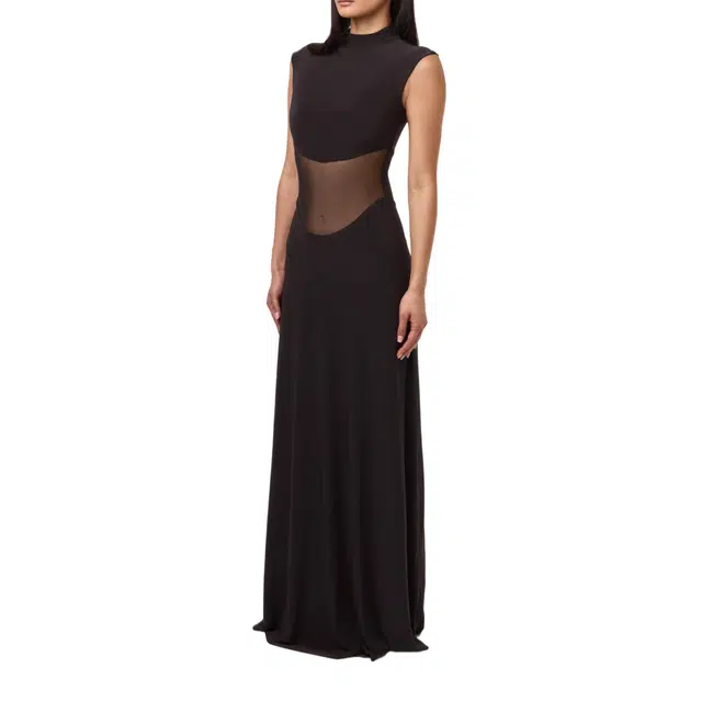 NAKED WARDROBE Hourglass Mesh Flare Maxi Dres Hourglass Collection