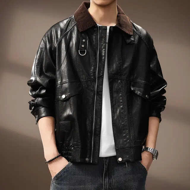 贵色 美式高端老钱风撞色翻领复古机能风高品质舒适夹克外套皮衣 男女同款