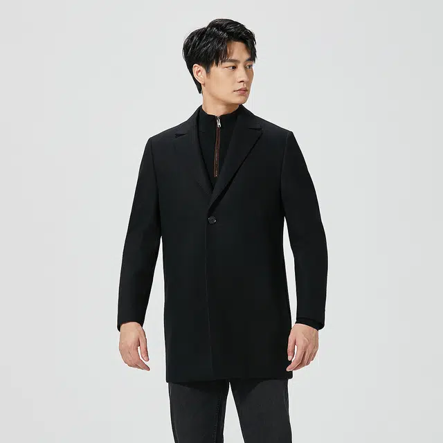 利郎 纯色中长款保暖商务休闲毛呢大衣 男款