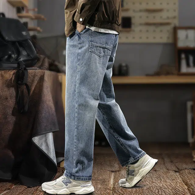 遨宇 潮牌美式经典复古潮流水洗极简风秋季宽松直筒休闲户外百搭垂感长裤牛仔裤 男款