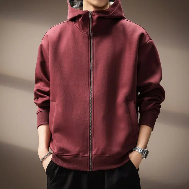 贵色 阿美咔叽纯色高端开衫格子高街风美式潮流拉链城市机能休闲宽松夹克外套卫衣 男女同款