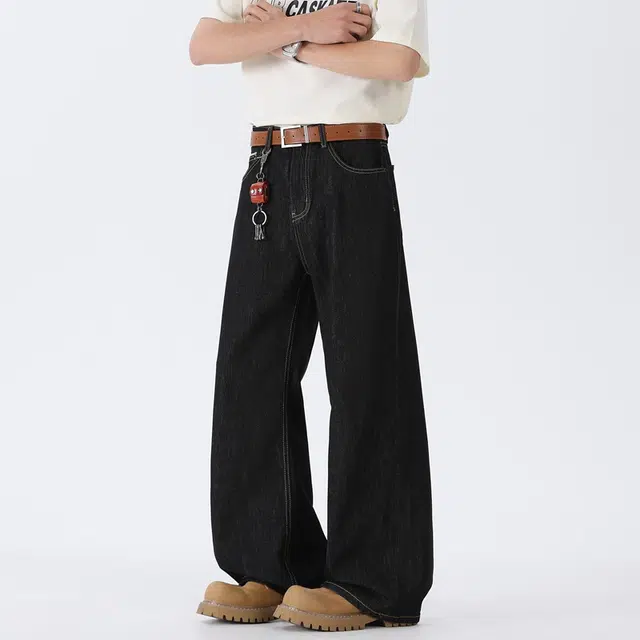 马员外 时尚百搭复古多口袋直筒宽松牛仔裤 男款