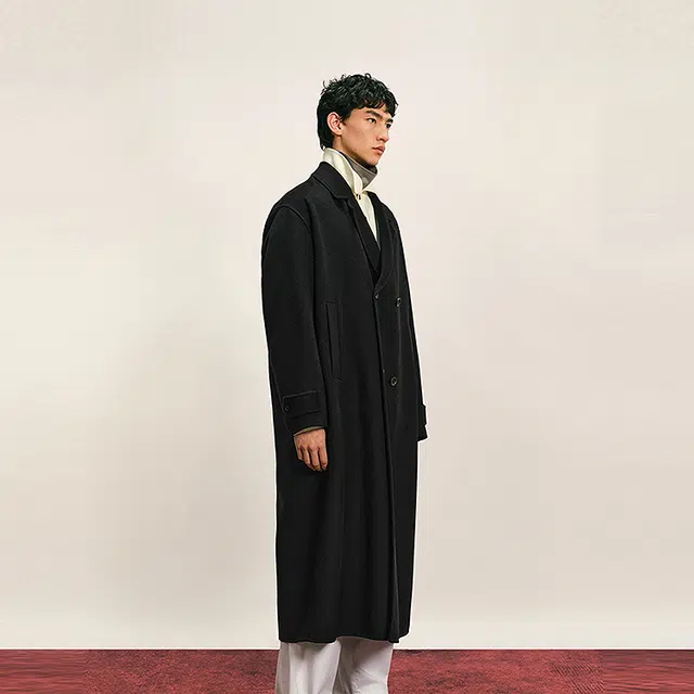 速写 外套西服领长袖大衣 男款