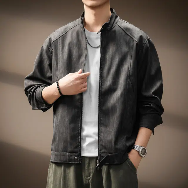 贵色 百搭高端纹理感机车立领美式复古皮衣 男女同款