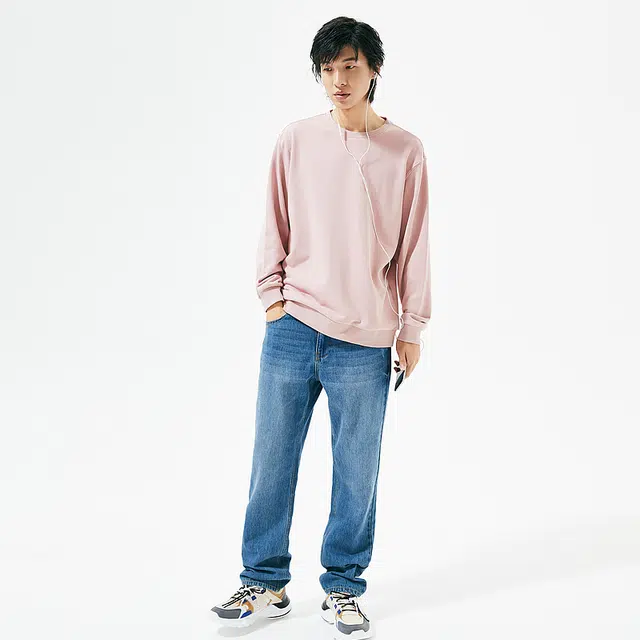 美特斯邦威 纯色圆领宽松百搭长袖针织卫衣 男女同款