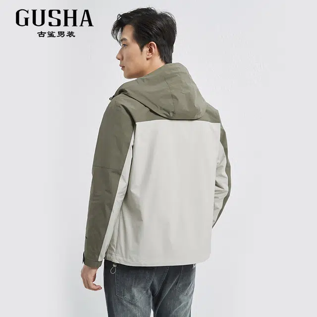 古鲨 拼色户外休闲时尚帅气防风休闲夹克外套 男款