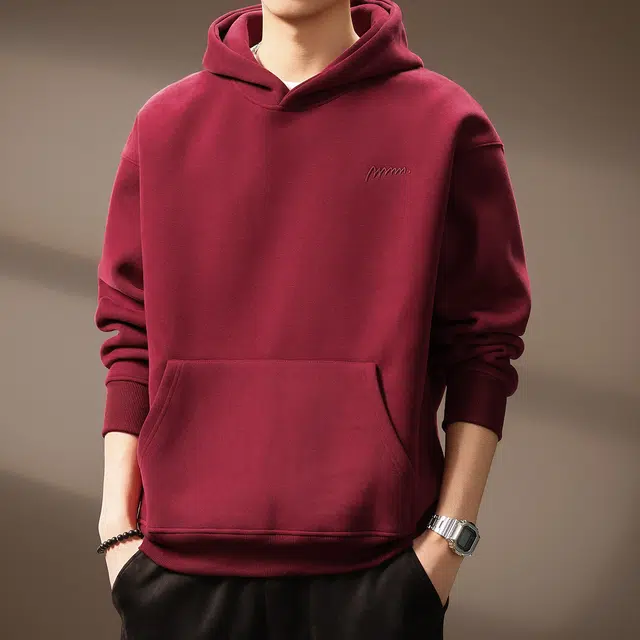 贵色 美式复古纯色简约刺绣重磅学院风潮流时尚百搭连帽休闲日常穿搭上衣卫衣 男女同款