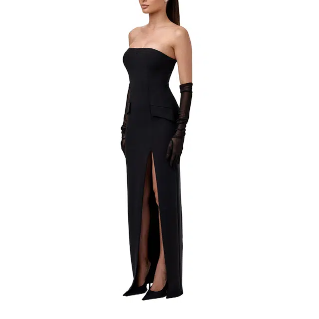 NAKED WARDROBE Strapless High Slit Gown