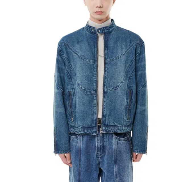 BESLOW WASHED DENIM JACKET MOTOCYCLE