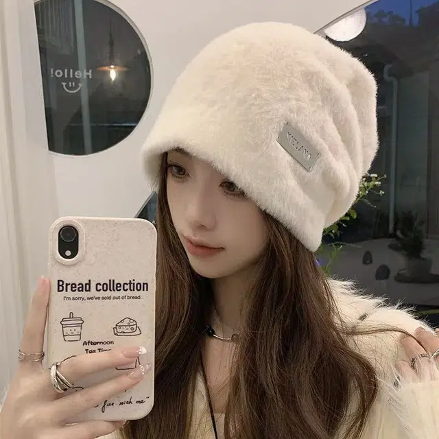 恩僾德 秋冬季毛茸茸保暖堆堆帽子可爱小众百搭高颜值毛绒显脸小护耳 聚酯纤维 绒线帽 男女同款情侣款