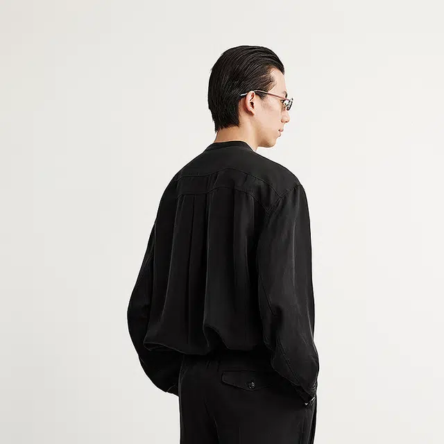 速写 纯色简约宽松立领衬衣垂感长袖衬衫 男款