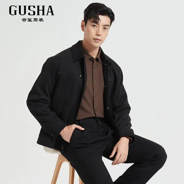 古鲨 翻领男商务时尚高级保暖外套夹克 男款