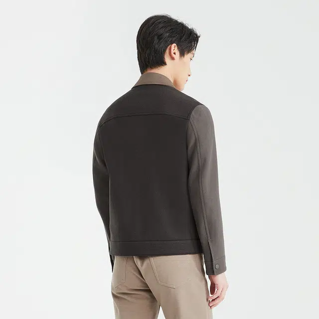 利郎 热燃科技保暖绵羊毛短款撞色翻领冬季大衣 男款