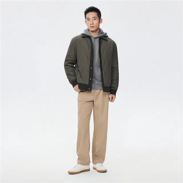 佐丹奴 棉衣外套波浪纹撞色灯芯绒翻领夹克棉服 男款