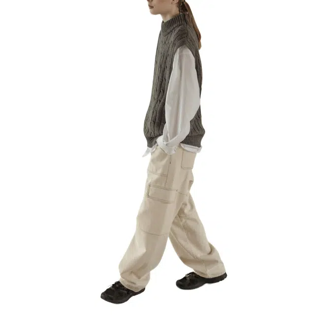 BESLOW LOOSE FIT NEP DENIM CARGO PANTS