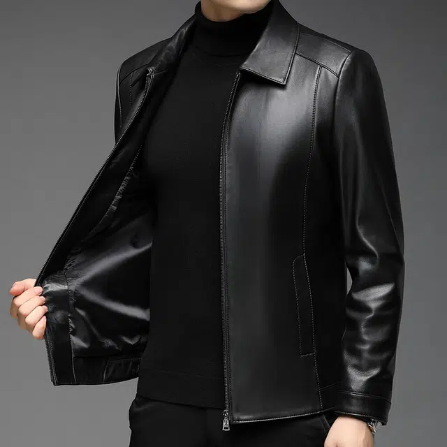 太子龍 翻领纯色时尚休闲百搭绵羊皮皮衣 男款