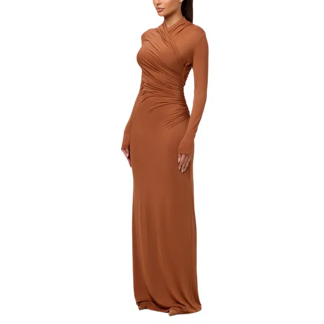 NAKED WARDROBE Overlay Ruched Maxi Dress MicroModal