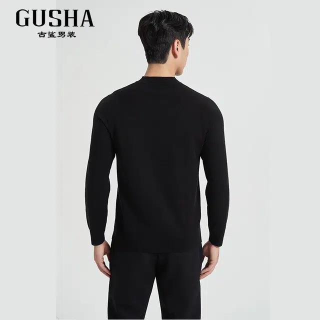 古鲨 绵羊毛衫简约百搭字母印花保暖圆领毛衫长袖针织衫 男款