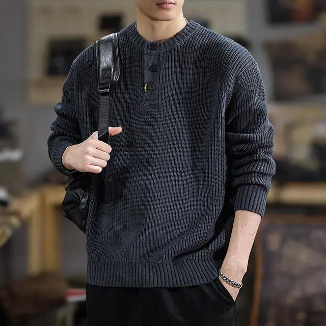 遨宇 冬季美式潮流复古重磅森系风宽松潮牌亨利领休闲户外上衣针织衫 男女同款