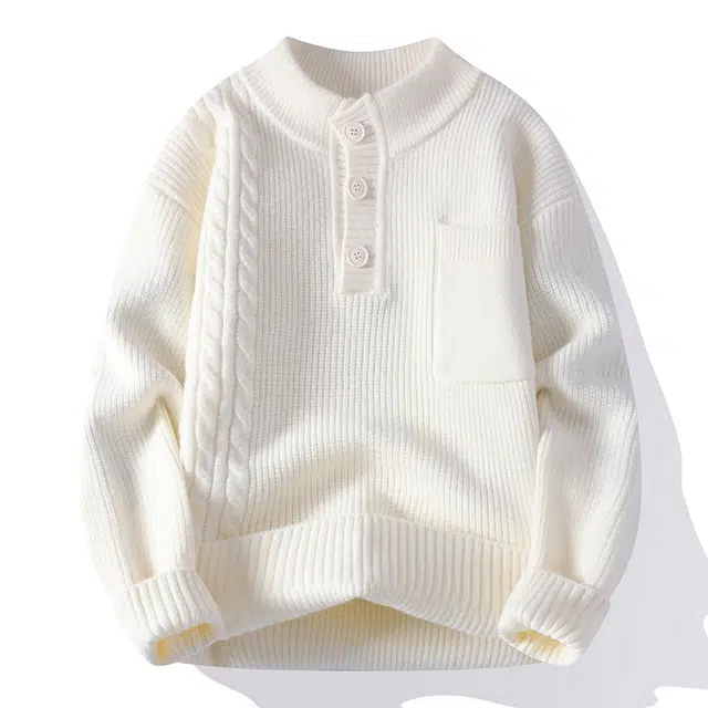 马员外 纯色打底衫潮流慵懒风圆领保暖套头宽松简约百搭针织衫 男款