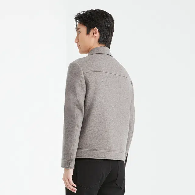 利郎 热燃科技翻领短款纯色保暖绵羊毛冬季大衣 男款