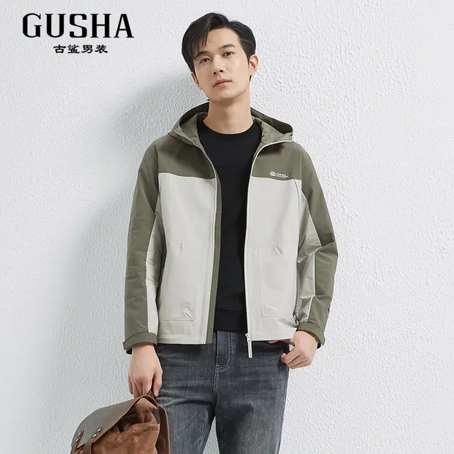 古鲨 拼色户外休闲时尚帅气防风休闲夹克外套 男款