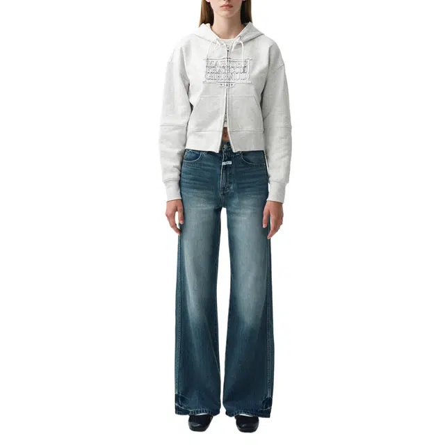 MARITHE FRANCOIS GIRBAUD W CLASSIC LOGO CROP HOODIE ZIPUP