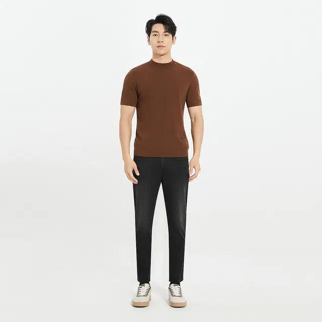 利郎 都市休闲绵羊毛保暖短袖打底衫纯色毛衣 男款