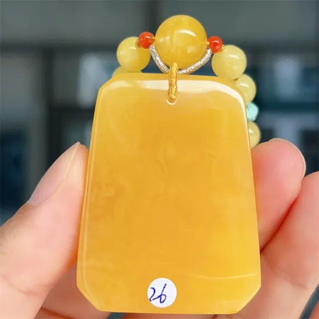 灵运宝 【师傅已加能量】转运招财俄原石原矿鸡油黄平安无事牌无烤色一物一图 蜜蜡 吊坠 男女同款情侣款