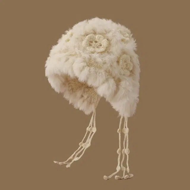 恩僾德 仿兔毛针织高颜值小众显脸小氛围感拍照出片保暖流苏毛绒 棉线 绒线帽 男女同款情侣款