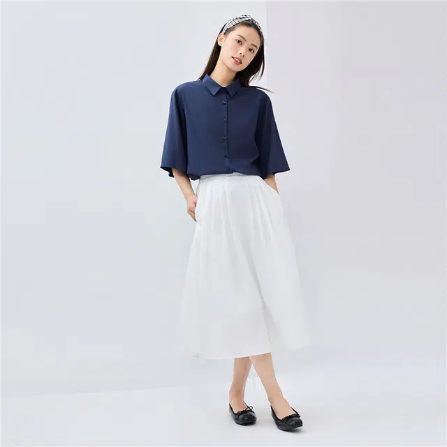 佐丹奴 纯色休闲梭织五分袖衬衫 女款