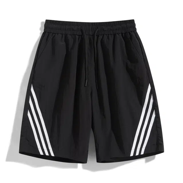 金盾 夏季阔腿潮牌美式百搭条纹运动宽松休闲短裤 男女同款