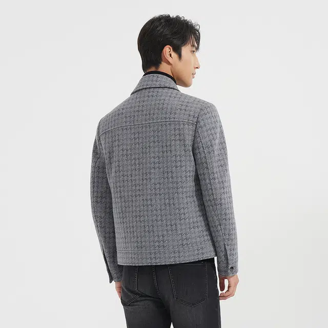 利郎 保暖格子翻领口袋装饰时尚都市毛呢冬季大衣 男款