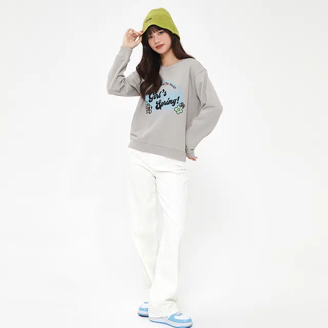 美特斯邦威 长袖圆领宽松套头时尚印花卫衣 女款