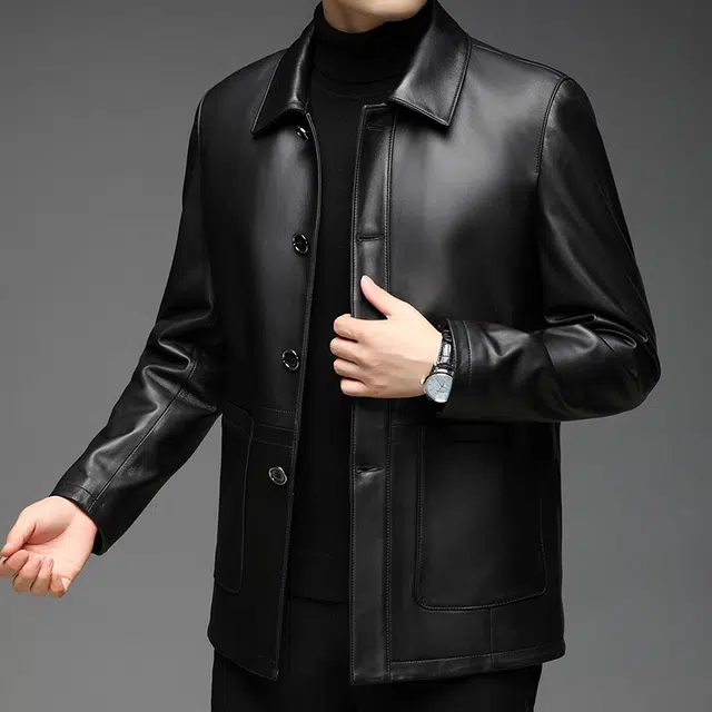 太子龍 品牌真皮外套绵羊皮秋冬季皮夹克直筒翻领休闲舒适皮衣 男款