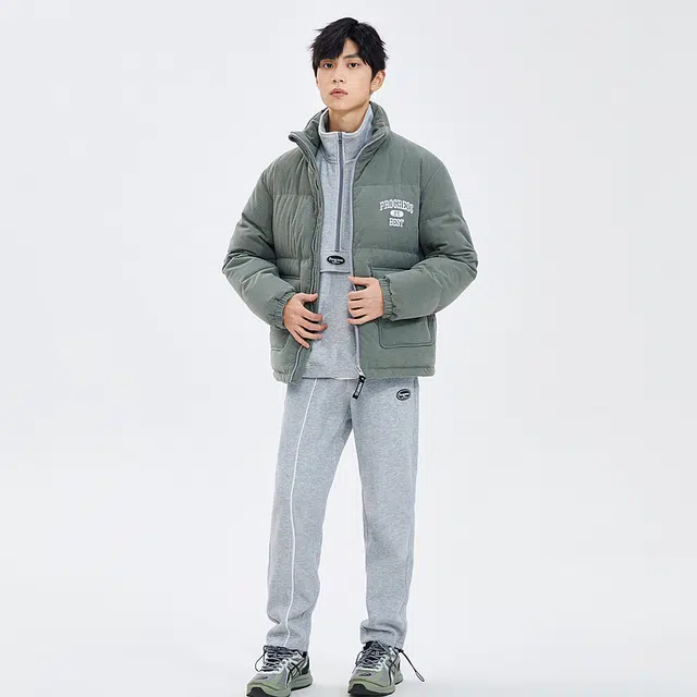 美特斯邦威 立领纯色工装多口袋面包羽绒服 男款