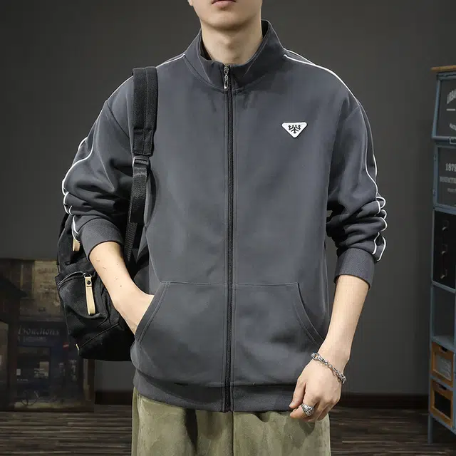 前进牛 秋季美式经典复古潮牌运动开衫男宽松休闲户外百搭潮流卫衣 男款